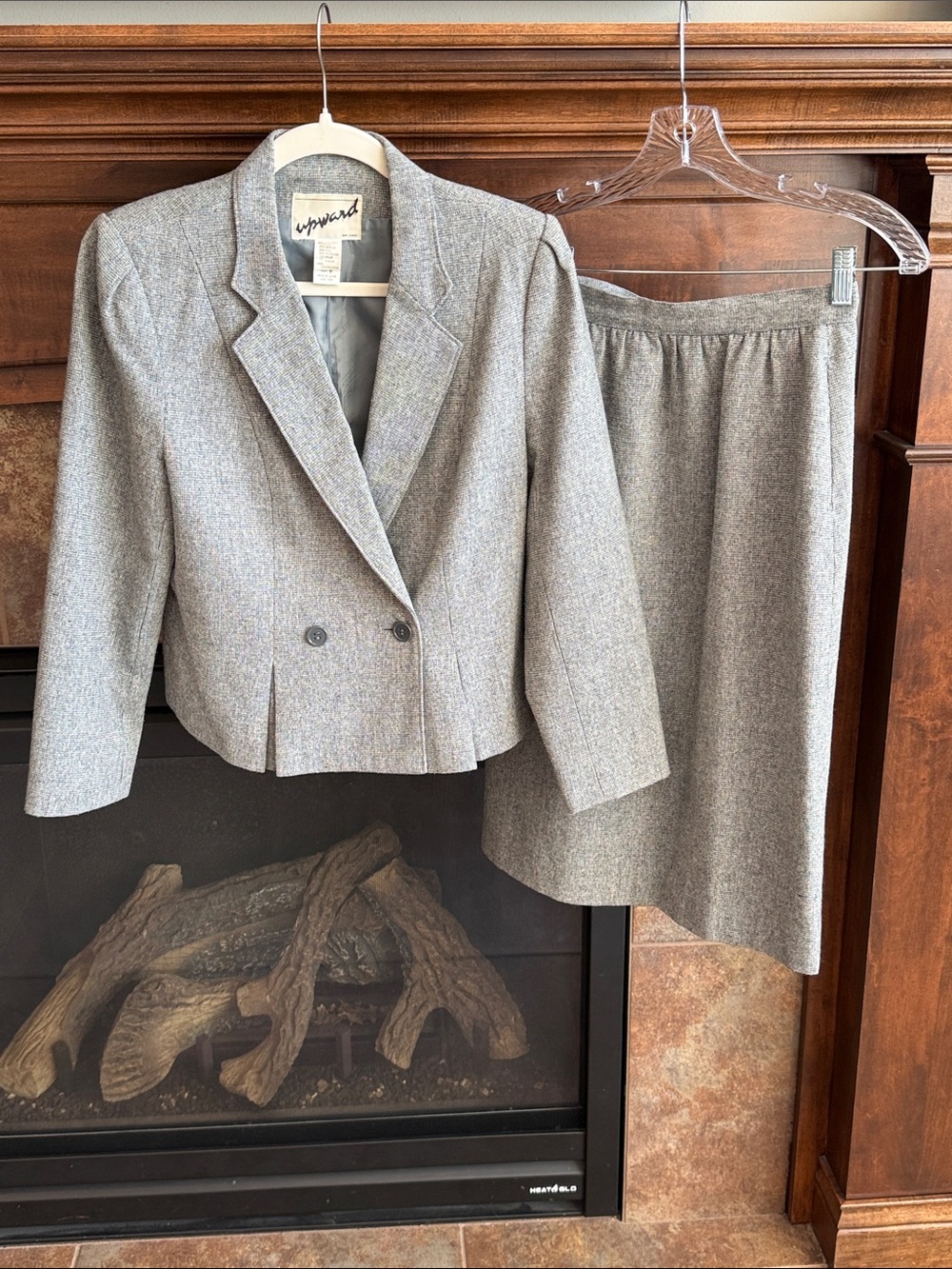 Classic vintage gray textured wool blend skirt suit XS/S work office career